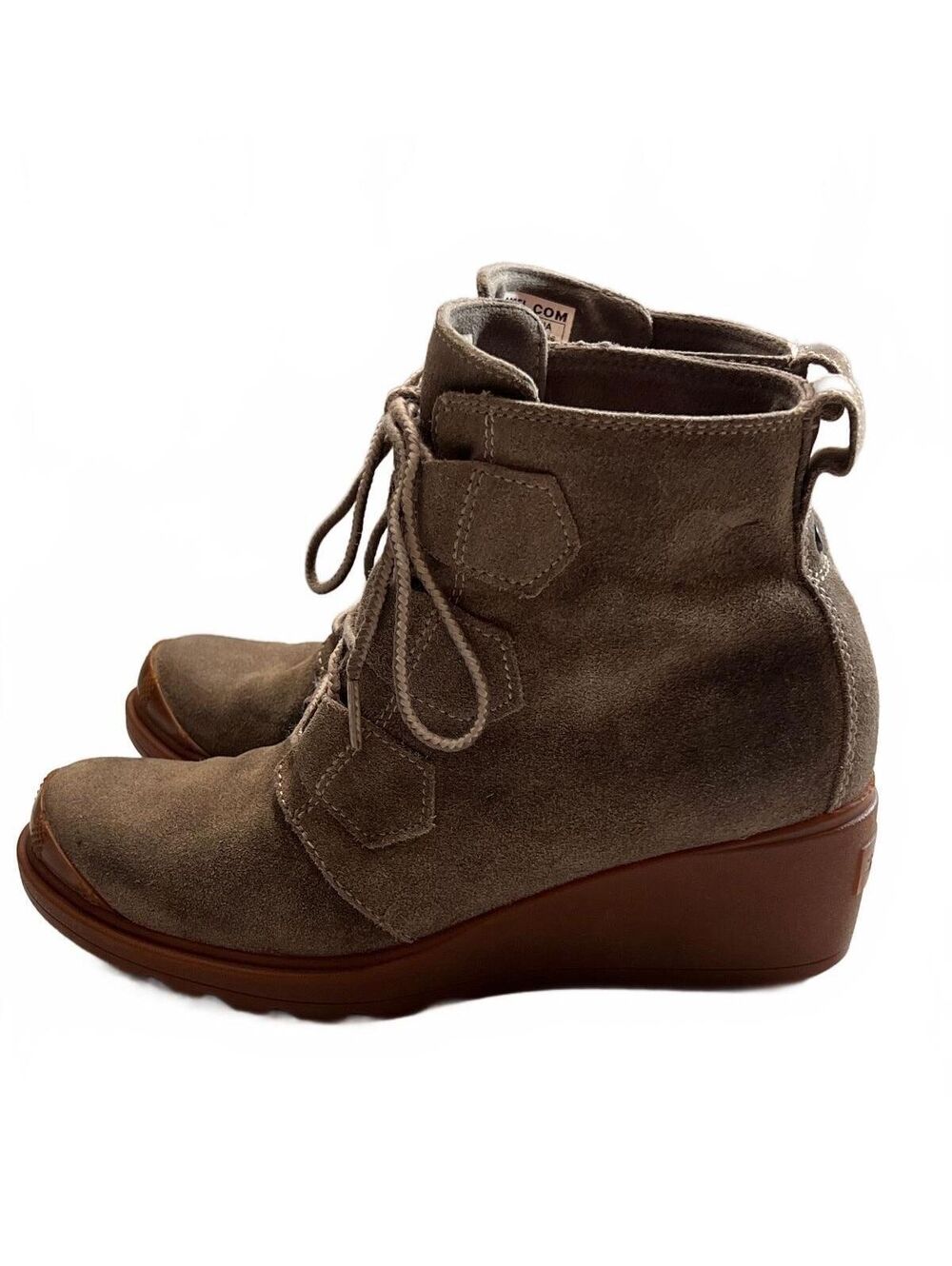 Sorel Toronto Suede Wedge Booties Olive Green Brown Outdoor Utility Chic 6.5